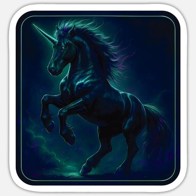 Dunkles mystisches Einhorn - Sticker Größe S (10 x 10 cm) - Mattweiß