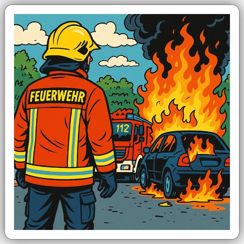Brandbekämpfer Cartoon Einsatz Sticker Größe S (10 x 10 cm)