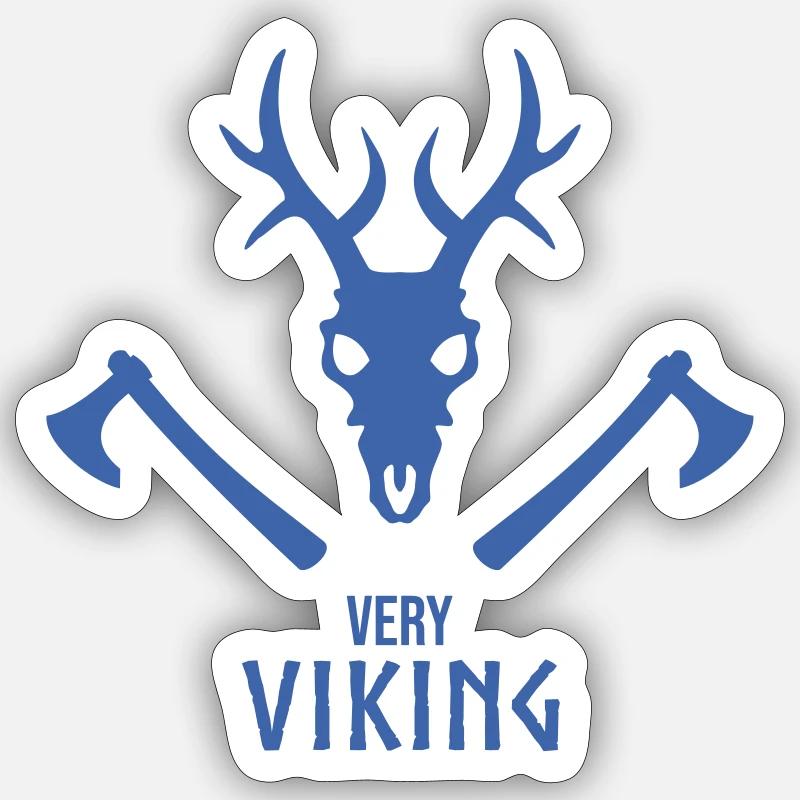 Wikinger Totenschädel Emblem mit Äxten Sticker Größe S (10 x 10 cm)