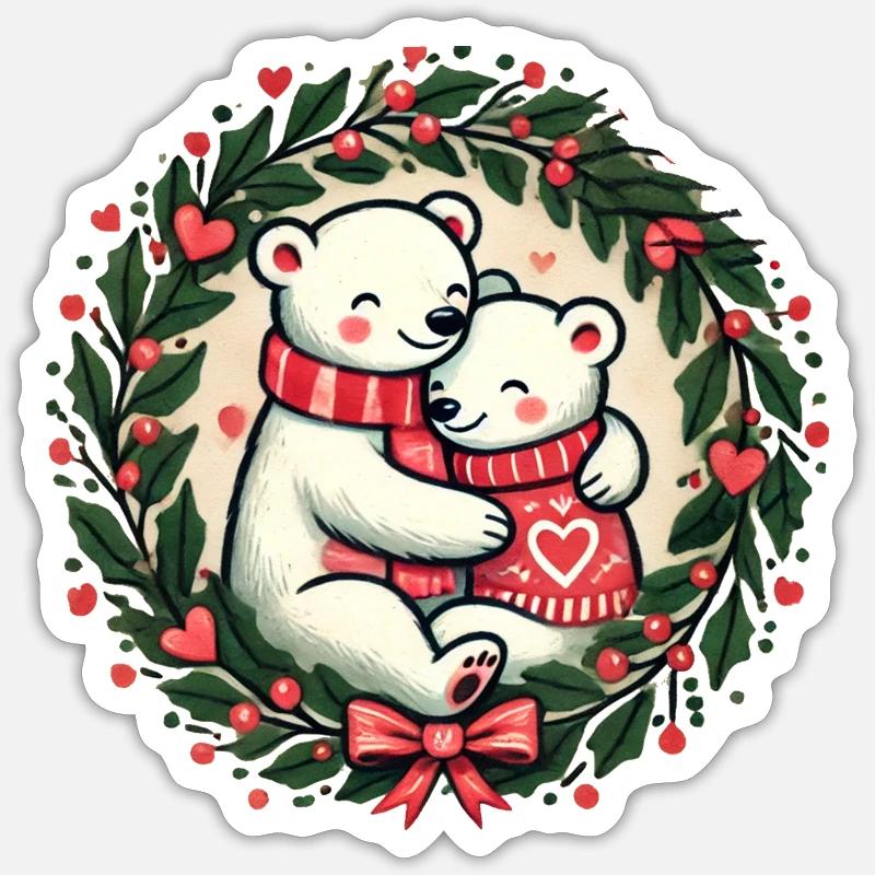 Weihnachts-Eisbären - Sticker Größe S (10 x 10 cm) - Mattweiß