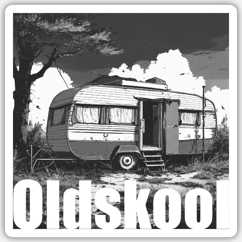 Oldskool Caravan - Sticker Größe S (10 x 10 cm) - Mattweiß