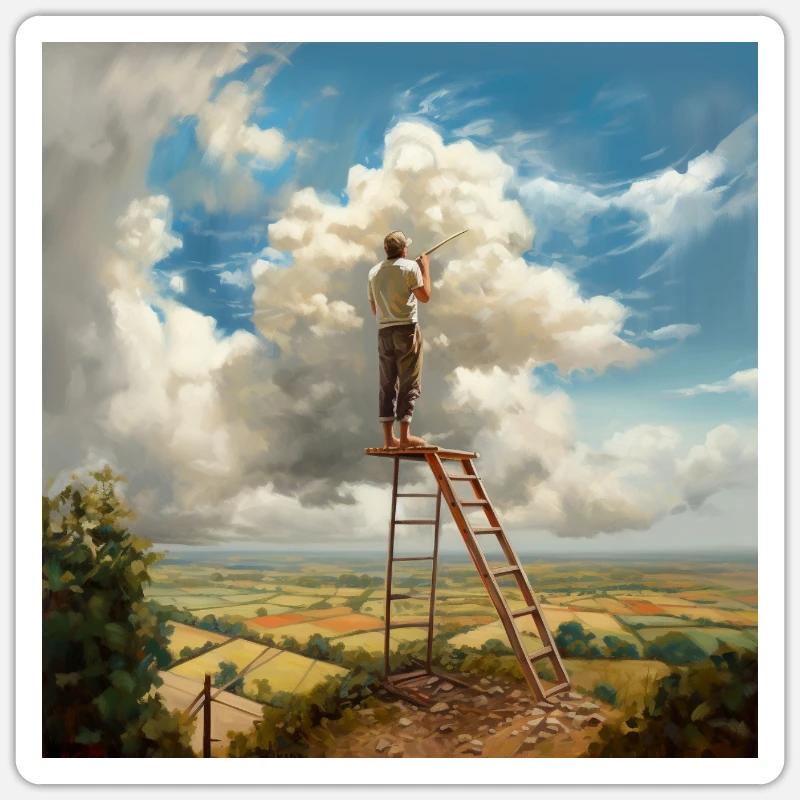 Cloud Painter Clouds Ladder Landscape Surreal Sticker size S (10 x 10 cm)