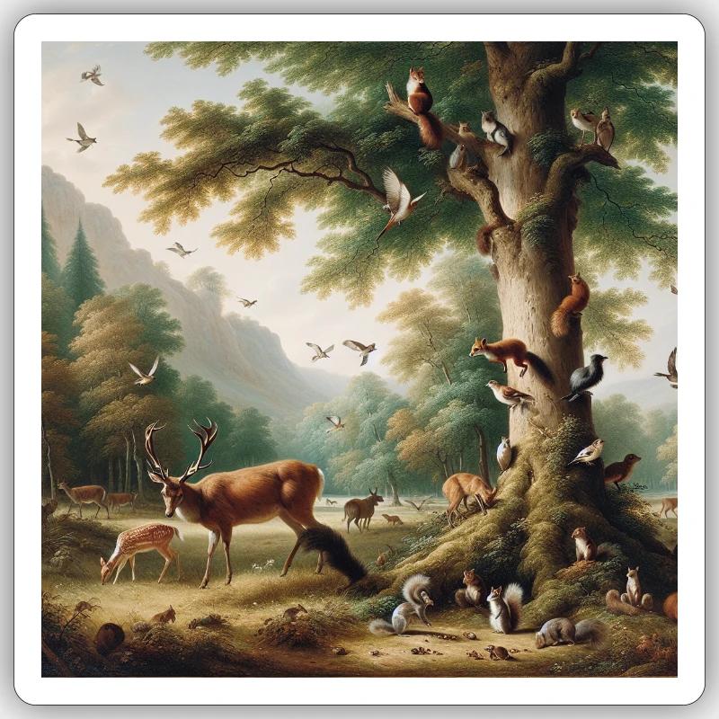 Scena della foresta con cervi e natura - Sticker formato S (10 x 10 cm) - bianco opaco