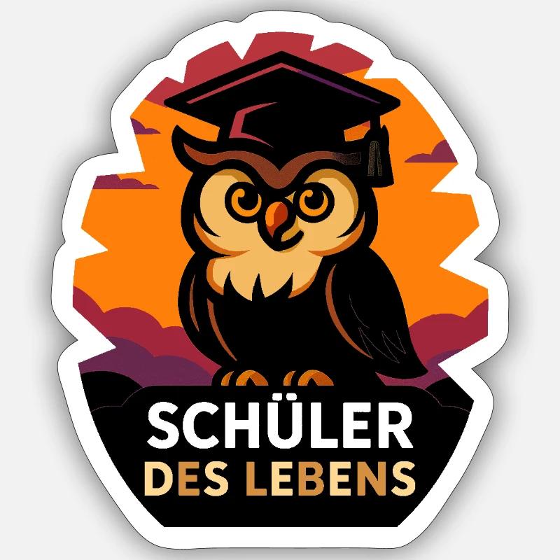 Schüler des Lebens – Eule mit Abschlusshut - Sticker Größe S (10 x 10 cm) - Mattweiß