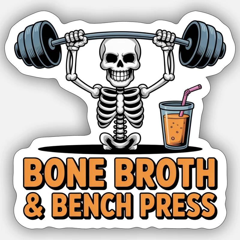 Bone Broth & Bench Press - Sticker Größe S (10 x 10 cm) - Mattweiß
