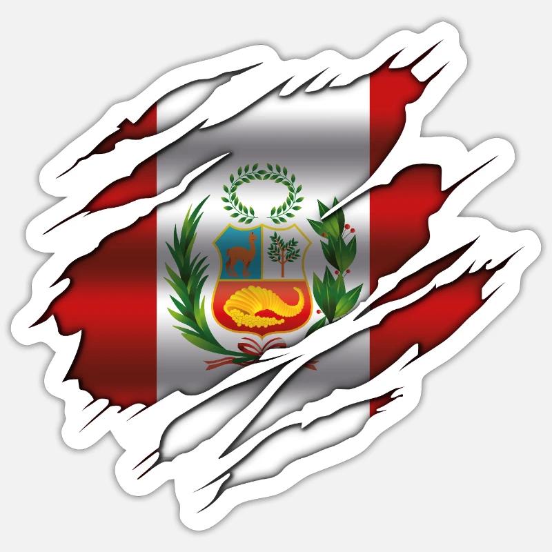 Drapeau du Pérou - Drapeau déchiré - Sticker taille S (10 x 10 cm) - blanc mat