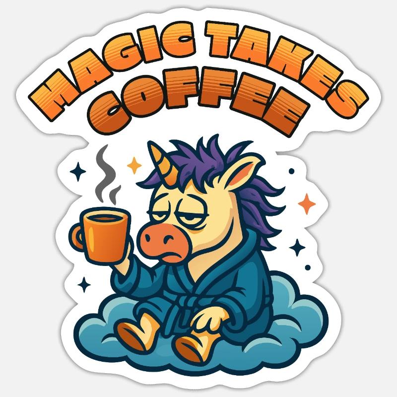 Søvndyssende Enhjørning Brug for Kaffe - Sticker størrelse S (10 x 10 cm) - mat hvid
