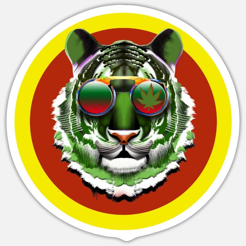 Rasta Tiger 2 - Sticker Größe S (10 x 10 cm) - Mattweiß