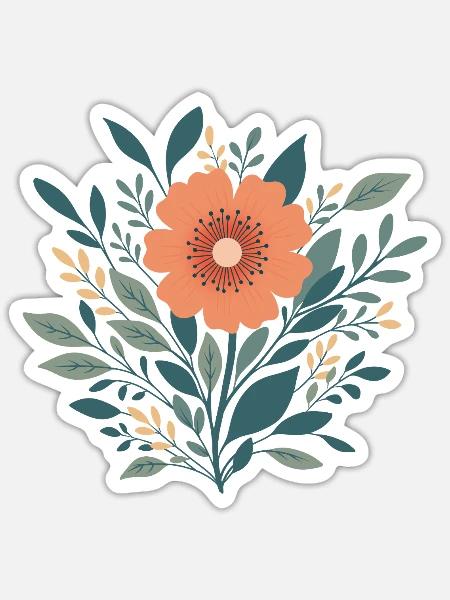 Orange Grafik Blume T-Shirt – minimalistisch - Sticker Größe S (10 x 10 cm) - Mattweiß