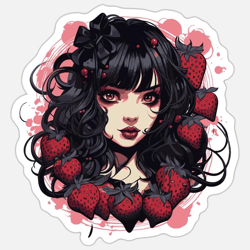 Emo Gothic Erdbeeren Mädchen Sticker Größe S (10 x 10 cm)