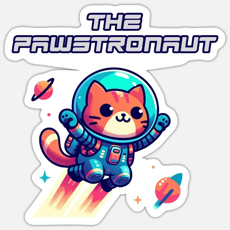 L’astronaute Cat dans l’espace - Sticker taille S (10 x 10 cm) - blanc mat