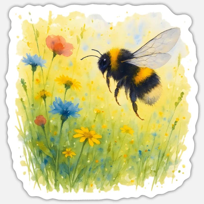 Conception de bourdon d’été | Abeille dans le style aquarelle Sticker taille S (10 x 10 cm)