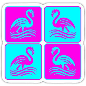 Flamingo Wellen Pop Art - Sticker Größe S (10 x 10 cm) - Mattweiß - Vorne