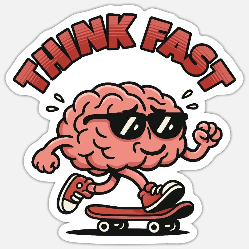 Pense à Fast Brain Skate - Sticker taille S (10 x 10 cm) - blanc mat