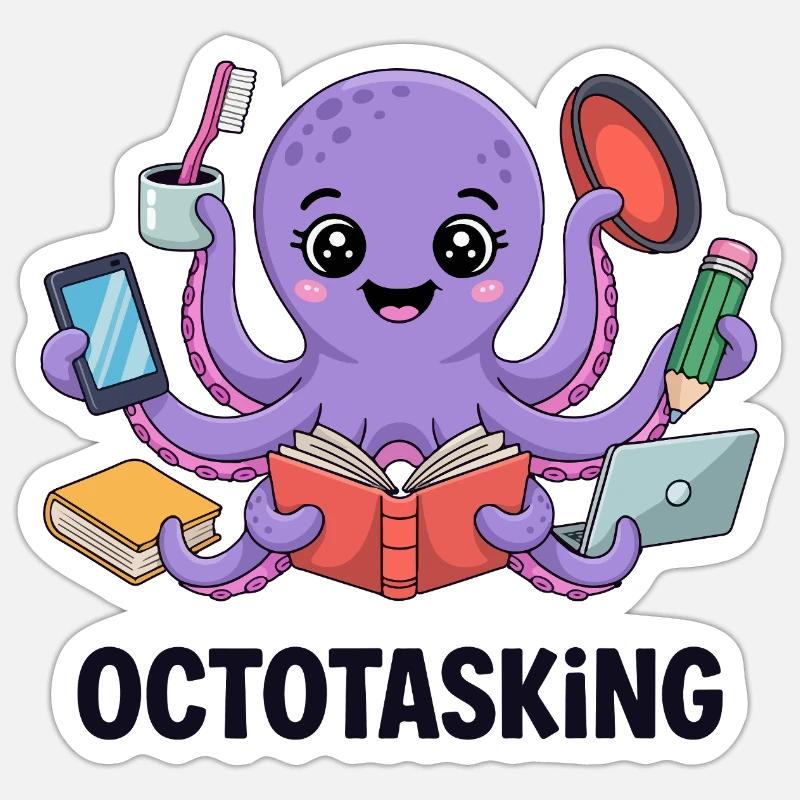 Octotasking octopus en mode multitâche Sticker taille S (10 x 10 cm)