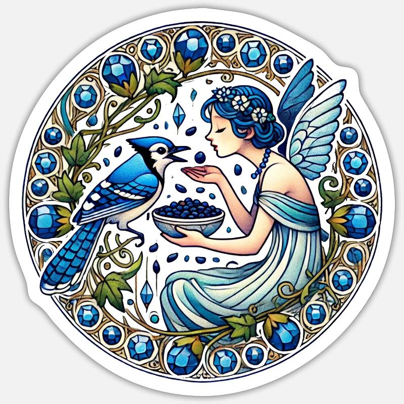 Blauhäher Fee - Sticker Größe S (10 x 10 cm) - Mattweiß