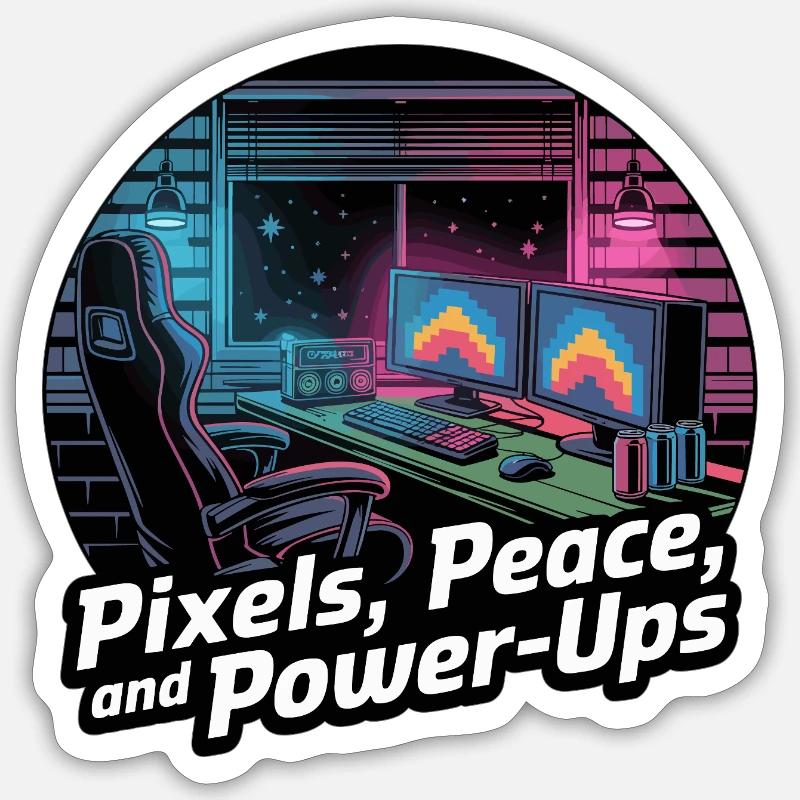 Pixels, Peace & Power-Ups – Gaming Setup - Sticker size S (10 x 10 cm) - white matte