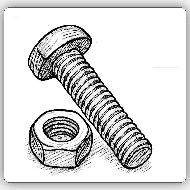Screw and nut - Sticker size S (10 x 10 cm) - white matte