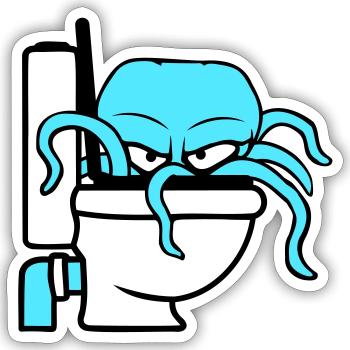 Octopus in Toilet Toilet Toilet Toilet Bowl Toilet Flush - Sticker size S (10 x 10 cm) - white matte - Front