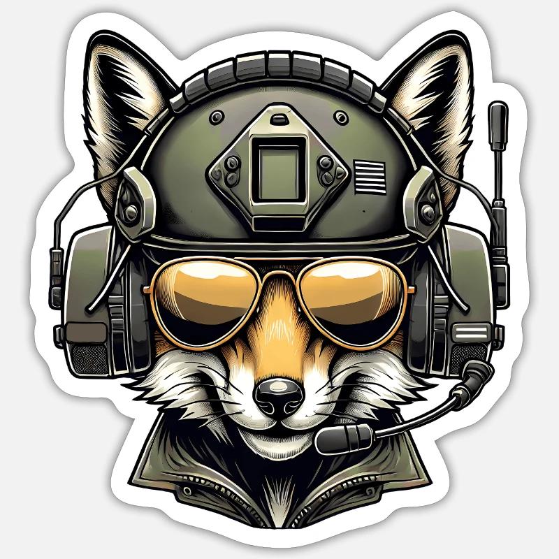 Fuchs Militär Design - Sticker Größe S (10 x 10 cm) - Mattweiß