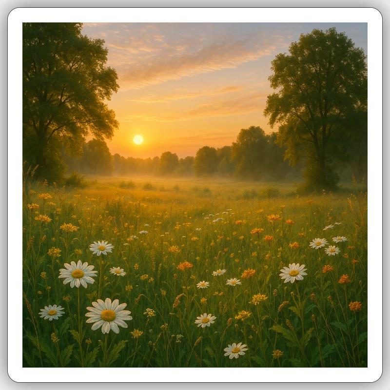Blumenwiese - Sticker Größe S (10 x 10 cm) - Mattweiß