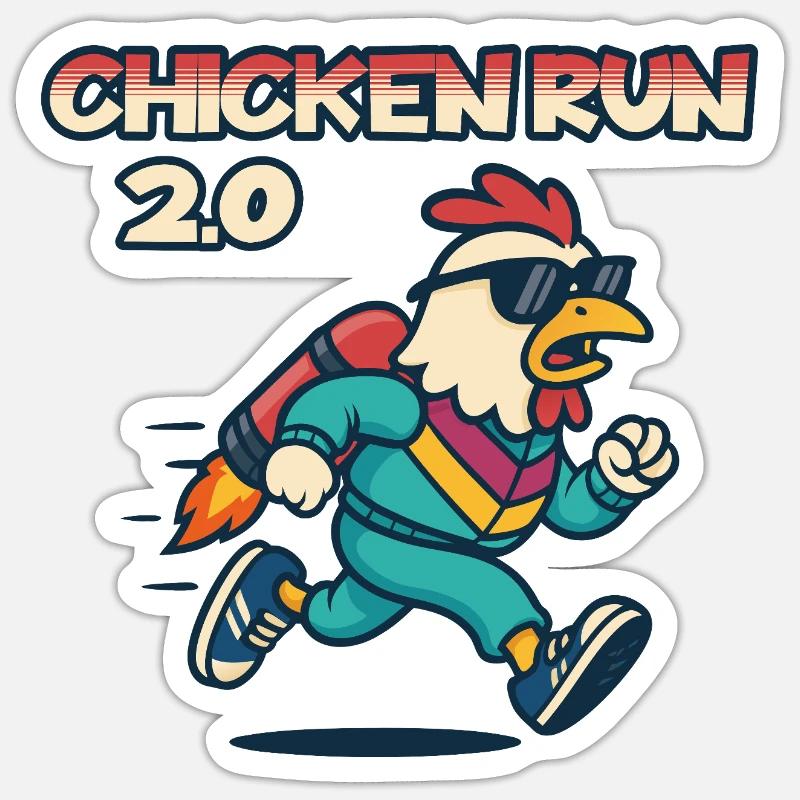 Chicken Run 2.0 Abenteuer-Tee - Sticker Größe S (10 x 10 cm) - Mattweiß