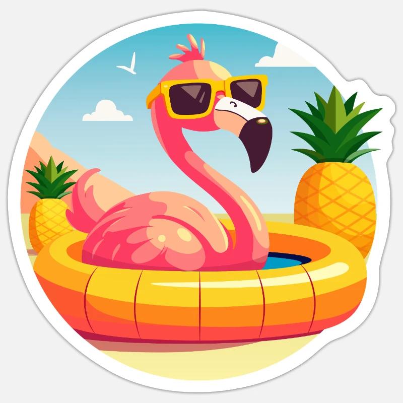 Flamingo and Pineapple Cute Vector Drawing Sticker size S (10 x 10 cm)