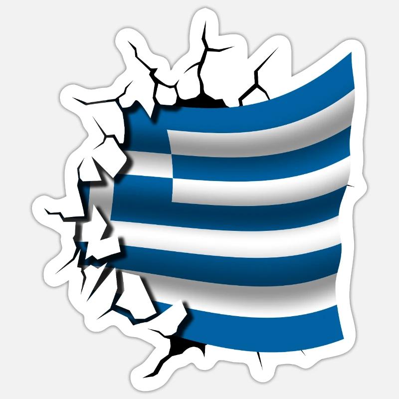 Drapeau de la Grèce - Grèce - Drapeau Broken Design Sticker taille S (10 x 10 cm)