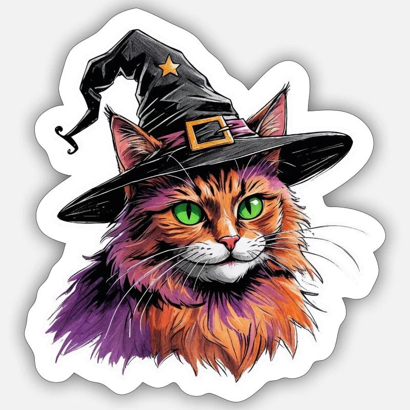 Hexen-Katze - Sticker Größe S (10 x 10 cm) - Mattweiß