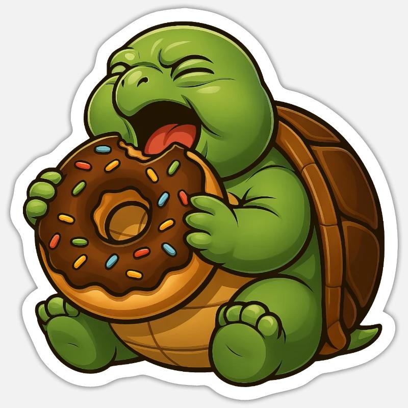Cute Turtle with Donut Snacking Dessert Sticker size S (10 x 10 cm)