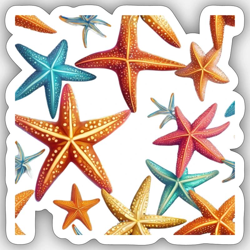 Farbenfrohe Seesterne - Sticker Größe S (10 x 10 cm) - Mattweiß