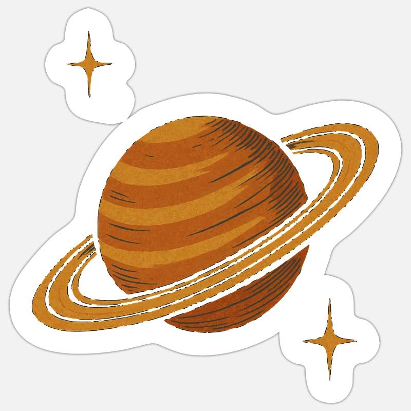Planète Saturne rétro – Design spatial vintage - Sticker taille S (10 x 10 cm) - blanc mat