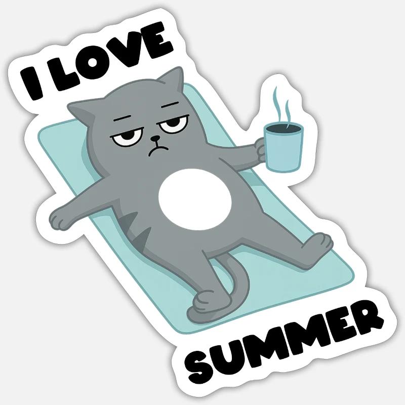 I love Summer - Cat Grumpy Sticker Größe S (10 x 10 cm)