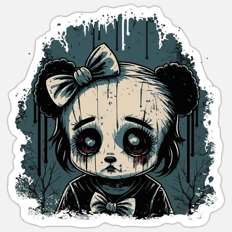Trauriges Gothic Panda Mädchen - Sticker Größe S (10 x 10 cm) - Mattweiß