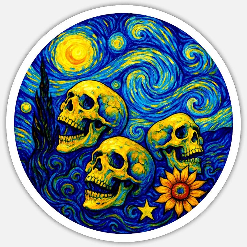 Van Gogh Crânes - Sticker taille S (10 x 10 cm) - blanc mat