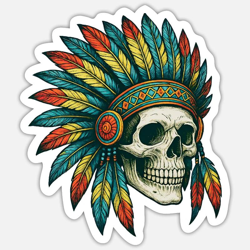 Eingeborener Stamm Schädel Illustration - Sticker Größe S (10 x 10 cm) - Mattweiß