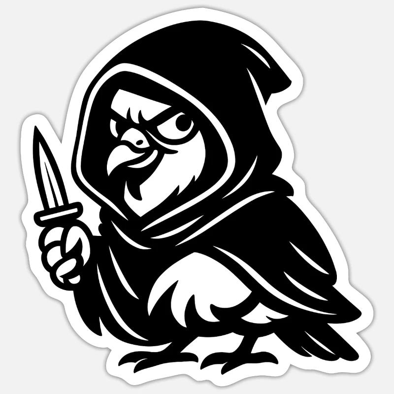 Grimmige Eule mit Messer – Dunkles Humor Design Sticker Größe S (10 x 10 cm)