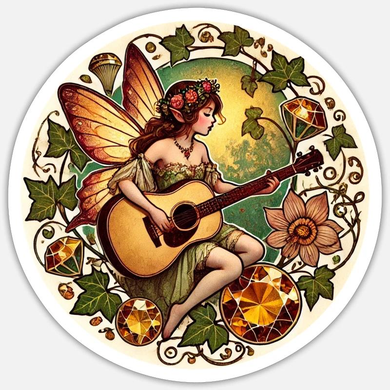 Fée de la guitare - Sticker taille S (10 x 10 cm) - blanc mat