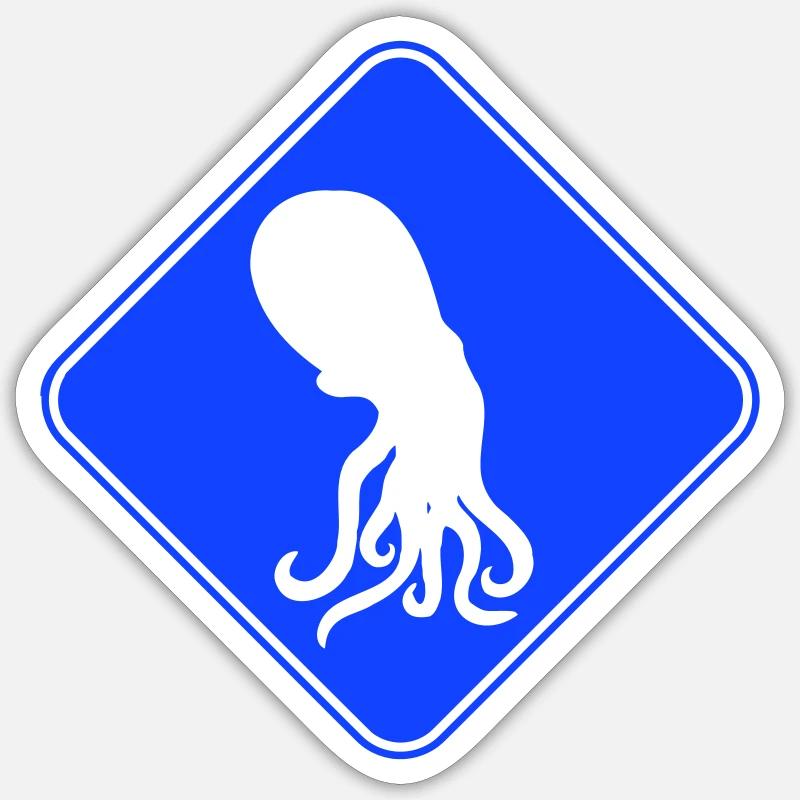 Octopus Danger Sign Caution Warning - Sticker size S (10 x 10 cm) - white matte