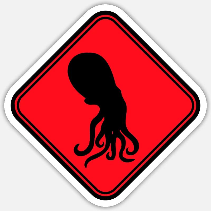 Octopus Danger Sign Caution Warning - Sticker size S (10 x 10 cm) - white matte