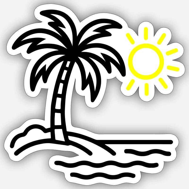 Palm Tree Beach Été - Sticker taille S (10 x 10 cm) - blanc mat