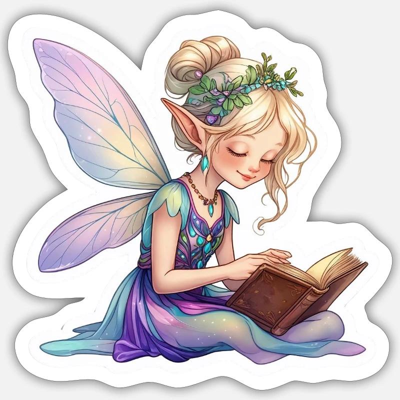 Fee mit Buch Sticker Größe S (10 x 10 cm)