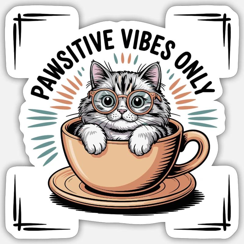 Pawsitive Vibes Only – Chat dans une tasse Sticker taille S (10 x 10 cm)