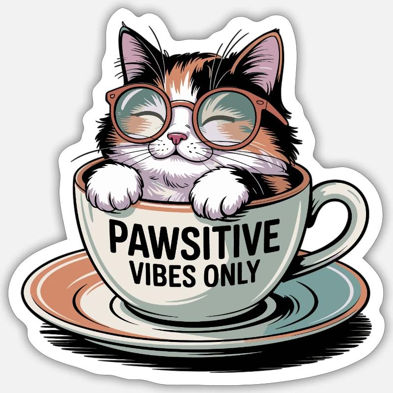 Pawsitive Vibes Only – Chat dans une tasse Sticker taille S (10 x 10 cm)