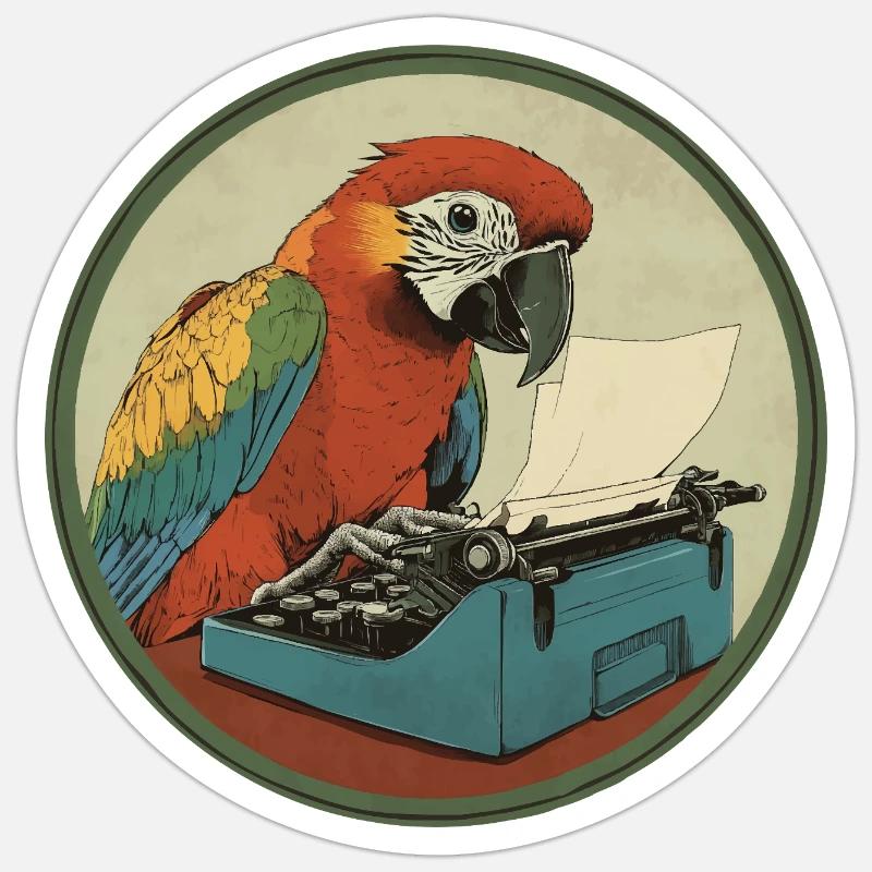 Parrot with typewriter – Feather-light and creative Sticker size S (10 x 10 cm)