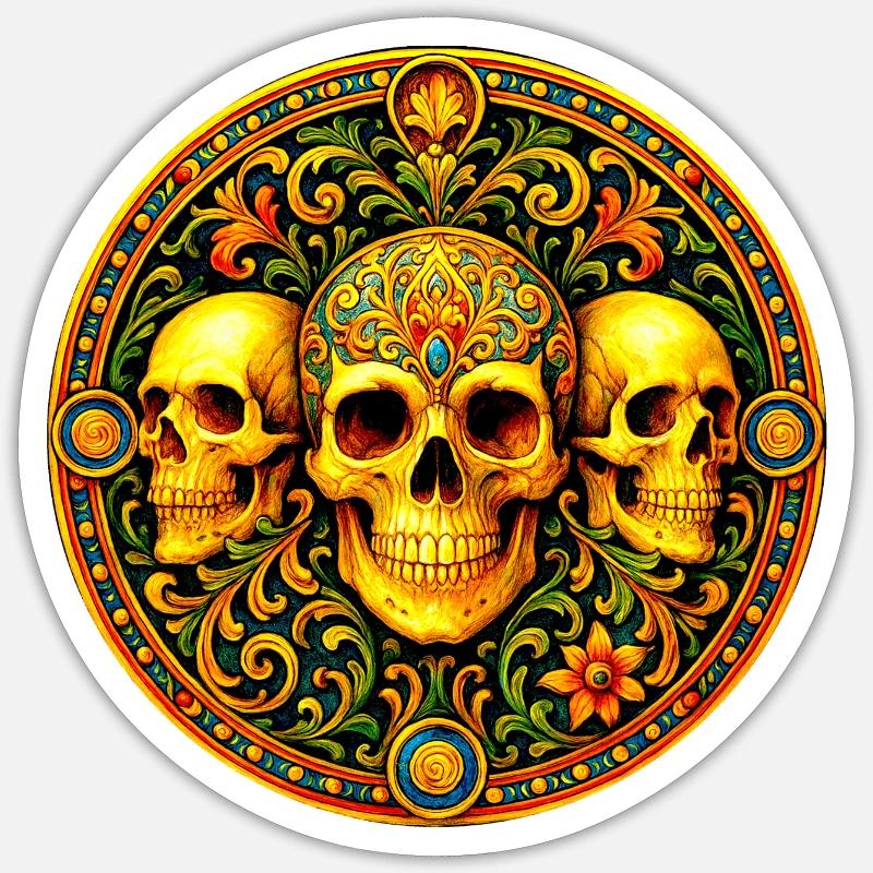 Jugendstil-Schädel - Sticker Größe S (10 x 10 cm) - Mattweiß