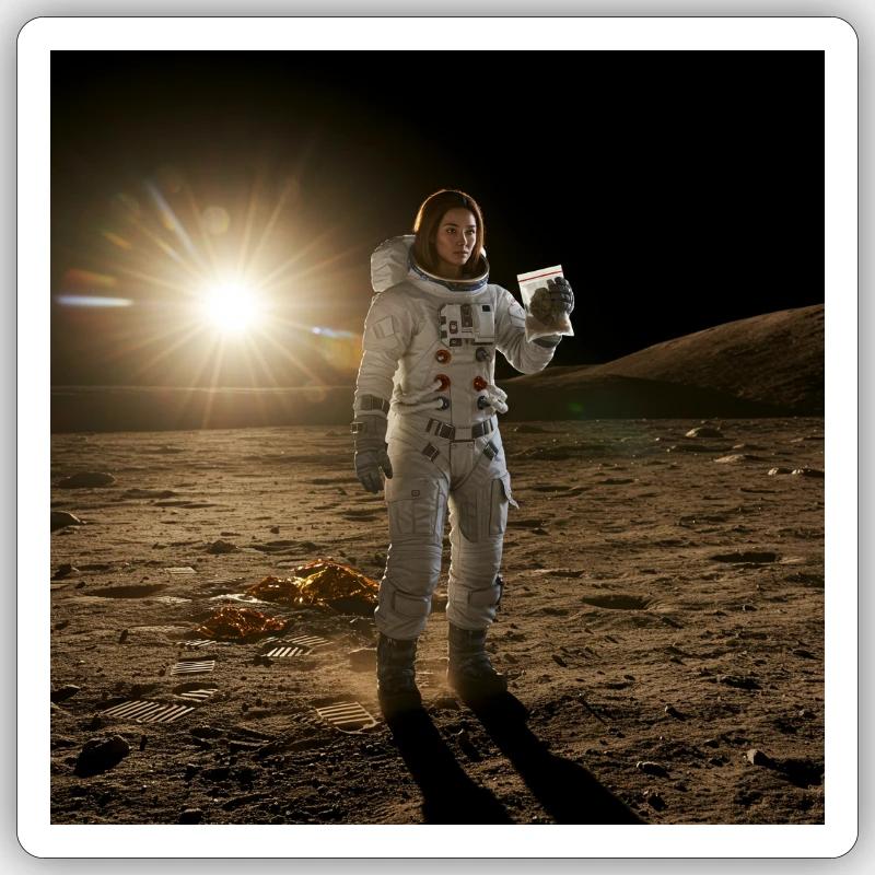 Lunar exploration in a setting. Sticker size S (10 x 10 cm)