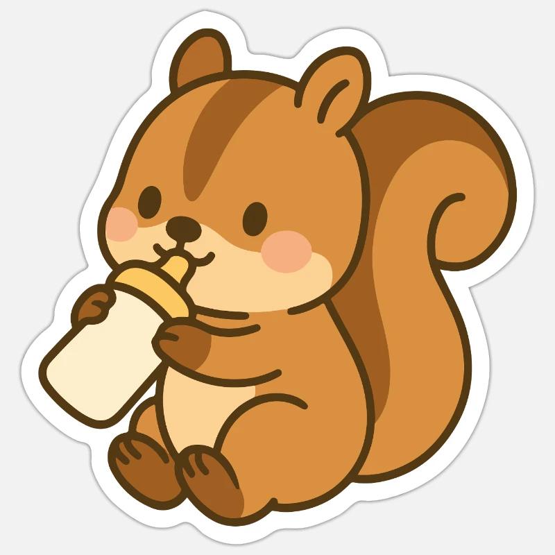 Fläschchen-Flauschehörnchen - Sticker Größe S (10 x 10 cm) - Mattweiß