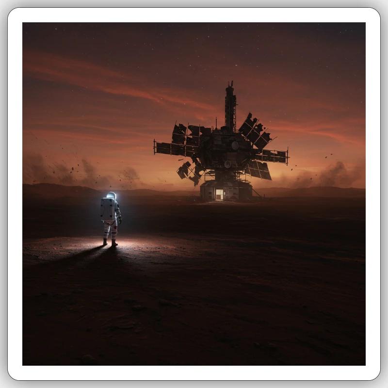 Abenteuerliche Sci-Fi Landschaft Sticker Größe S (10 x 10 cm)