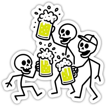 Bier Team Skelett - Sticker Größe S (10 x 10 cm) - Mattweiß - Vorne